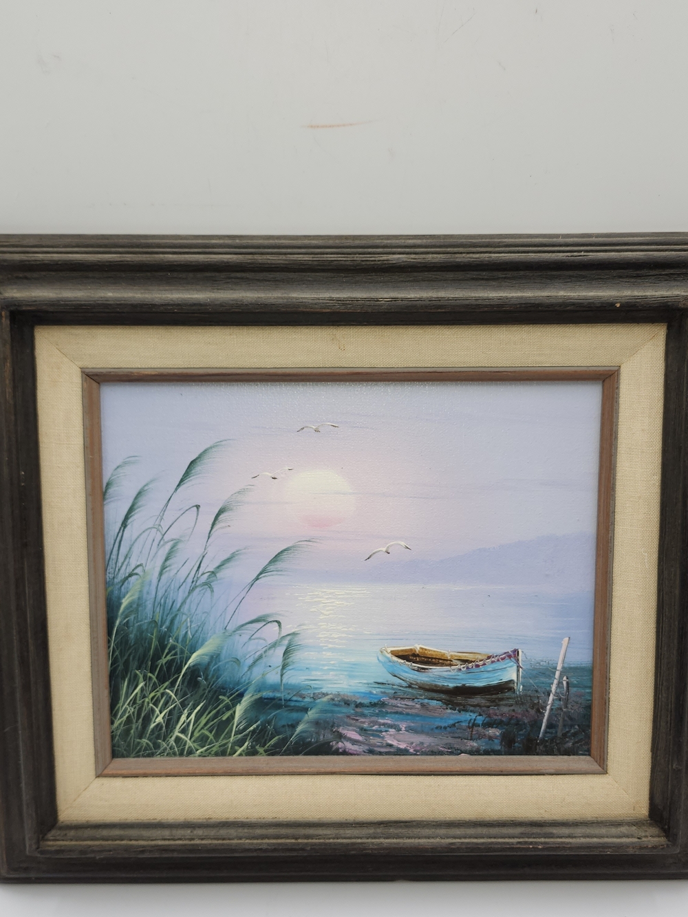 Seaside Boat Framed Wall Art Original Oil Painting Signed Ocean Water Beach 8x10